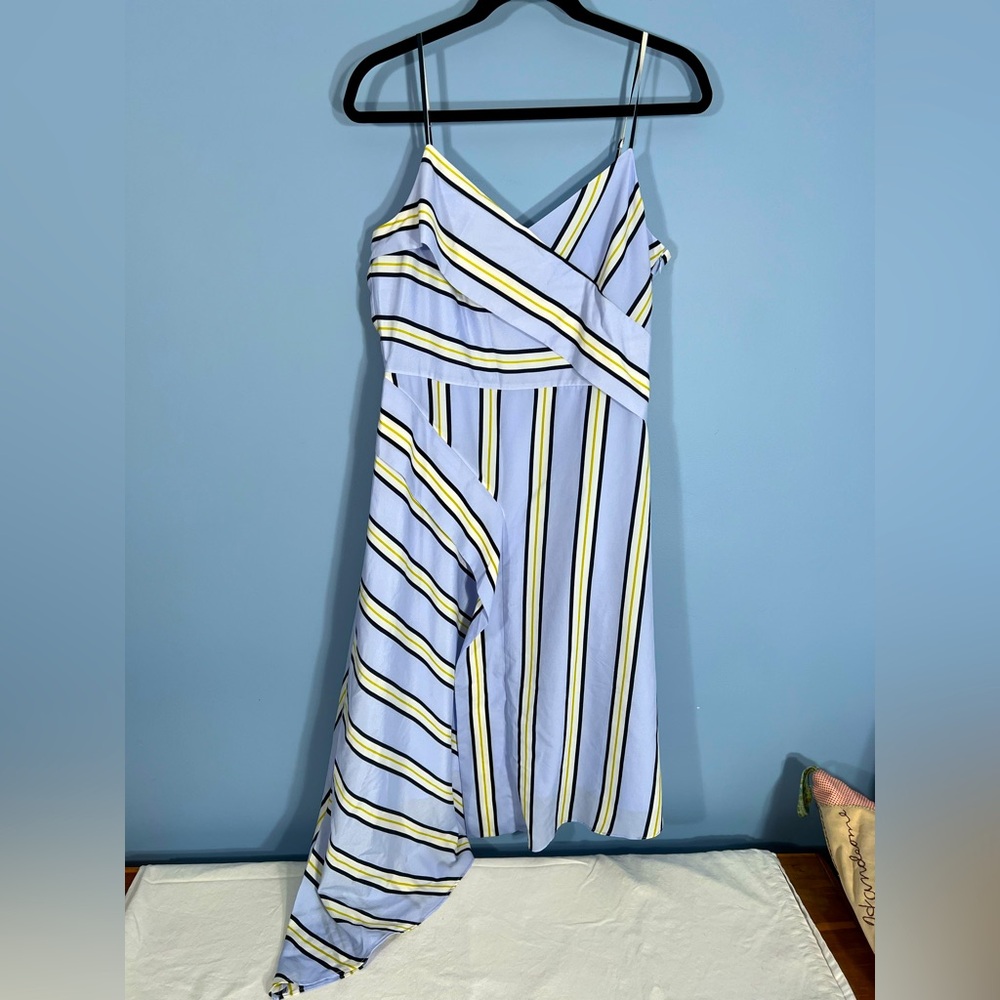 Banana Republic Dress Women 8 Light Blue Striped Spaghetti Strap Ruffle Front